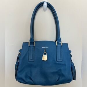 Dana Buchman Blue Leather Tote/Shoulder Bag with Gold Accents